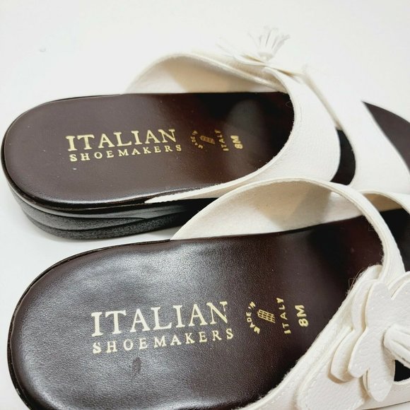 Italian Shoemakers Women Sz 8M White Leather Flower Slide On Relax Sandal Italy - Picture 5 of 10